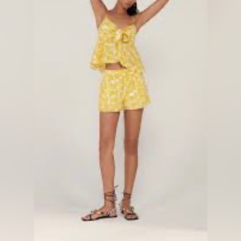Zara Knotted Floral Yellow Daisy Print Top Size S